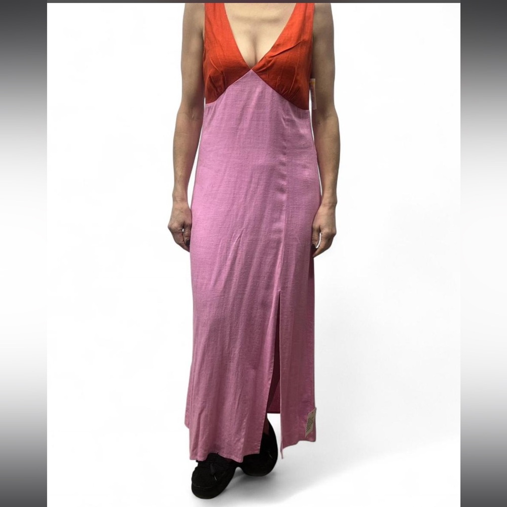 ASOS Pink and Orange Colorblock Slip Maxi Dress